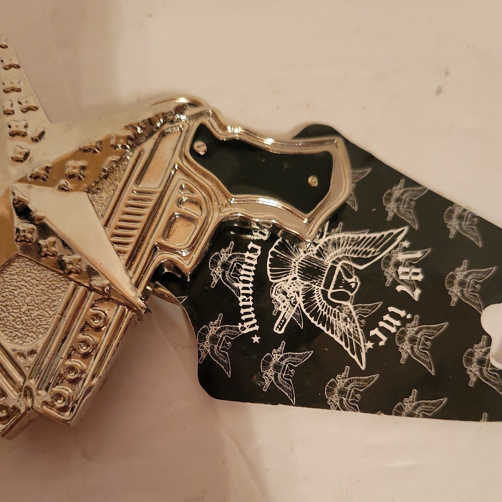 187 Clothing Co Star And Guns Belt Buckle Black & Silver ToneWith Bottle Opener