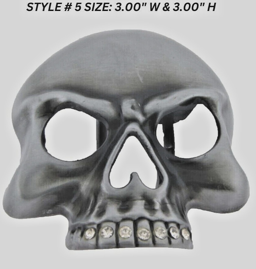 Skull Belt Buckle Men Gunmetal Skeleton Rhinestones Halloween Costume New Pirate