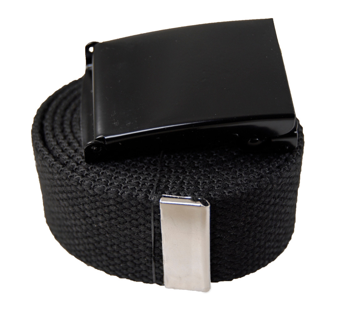« PLAIN » MILITARY CANVAS WEB FLIP BLACK BELT & BUCKLE 60 INCHES