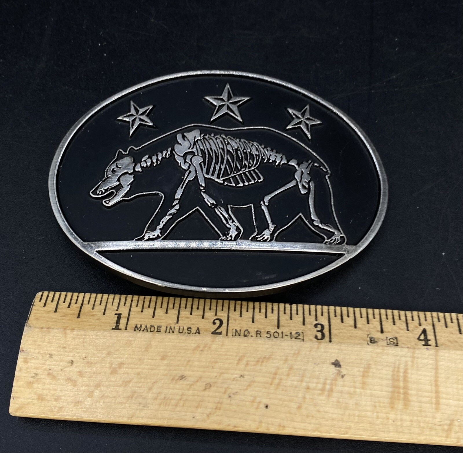 California State Republic Flag Grizzly Bear Stars Chrome Brand Belt Buckle #6464