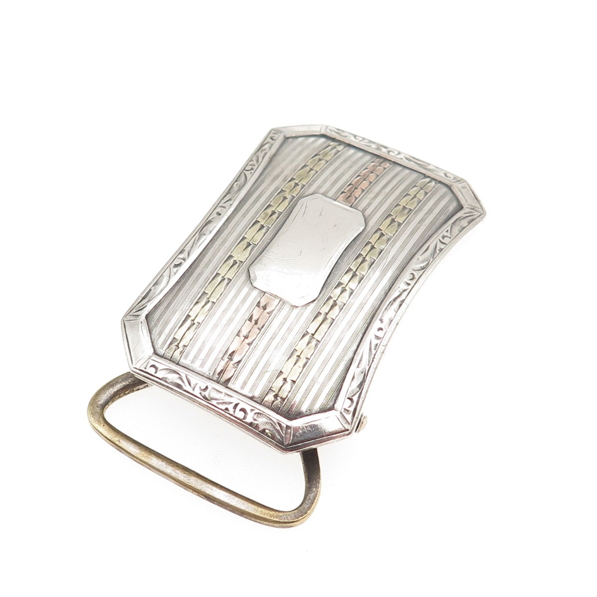 MARSH 925 Sterling Silver & Gold Antique Art Deco 1917 Engraved Belt Buckle