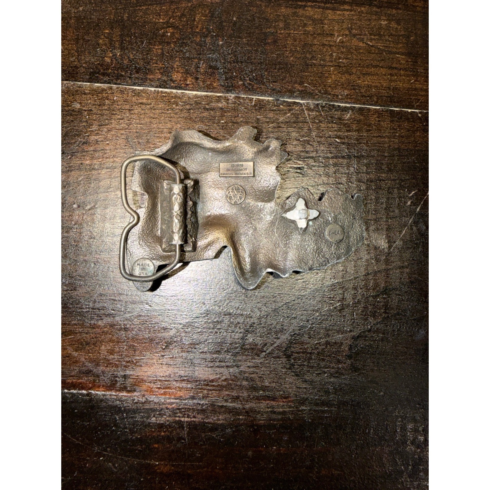 Vintage 1979 Bergamot Brass Works Western Stagecoach Horse Belt Buckle Made USA