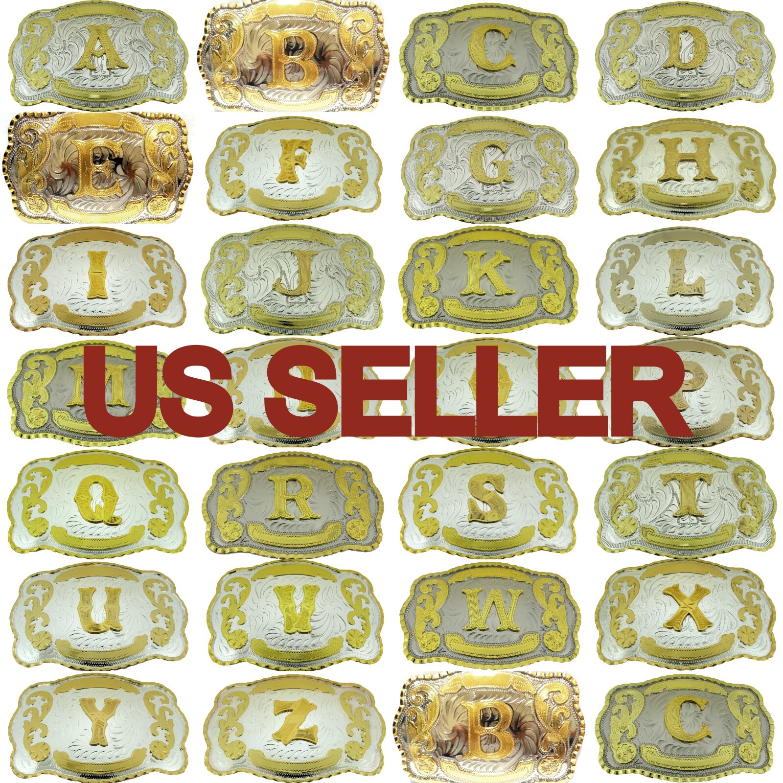 New Men Women Western Initial Rodeo Letter A-Z Silver Gold Metal Antiqued Mirror
