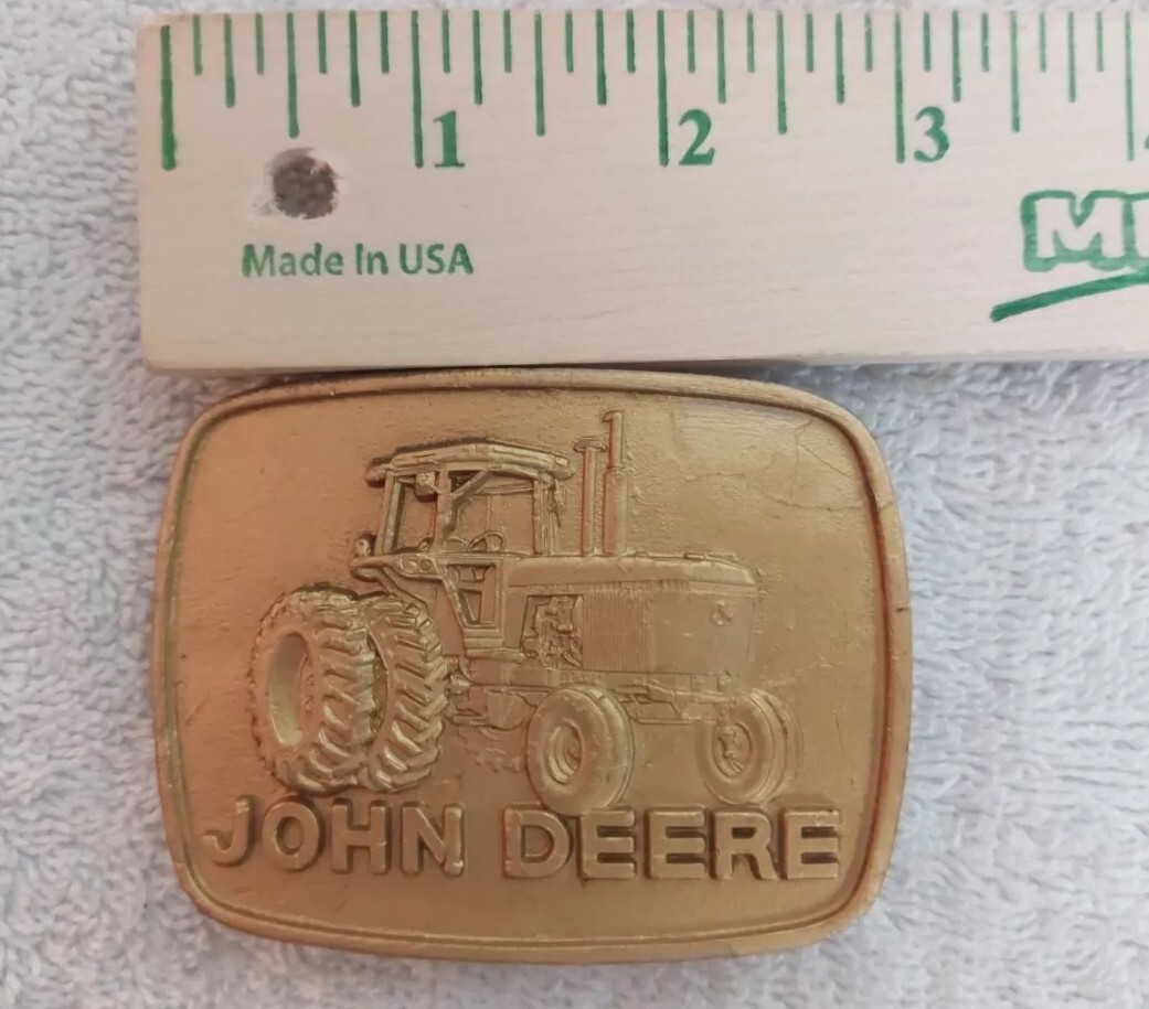 Vintage John Deere 4840 Row Crop Tractor Brass Metal Belt Buckle Moline Illinois