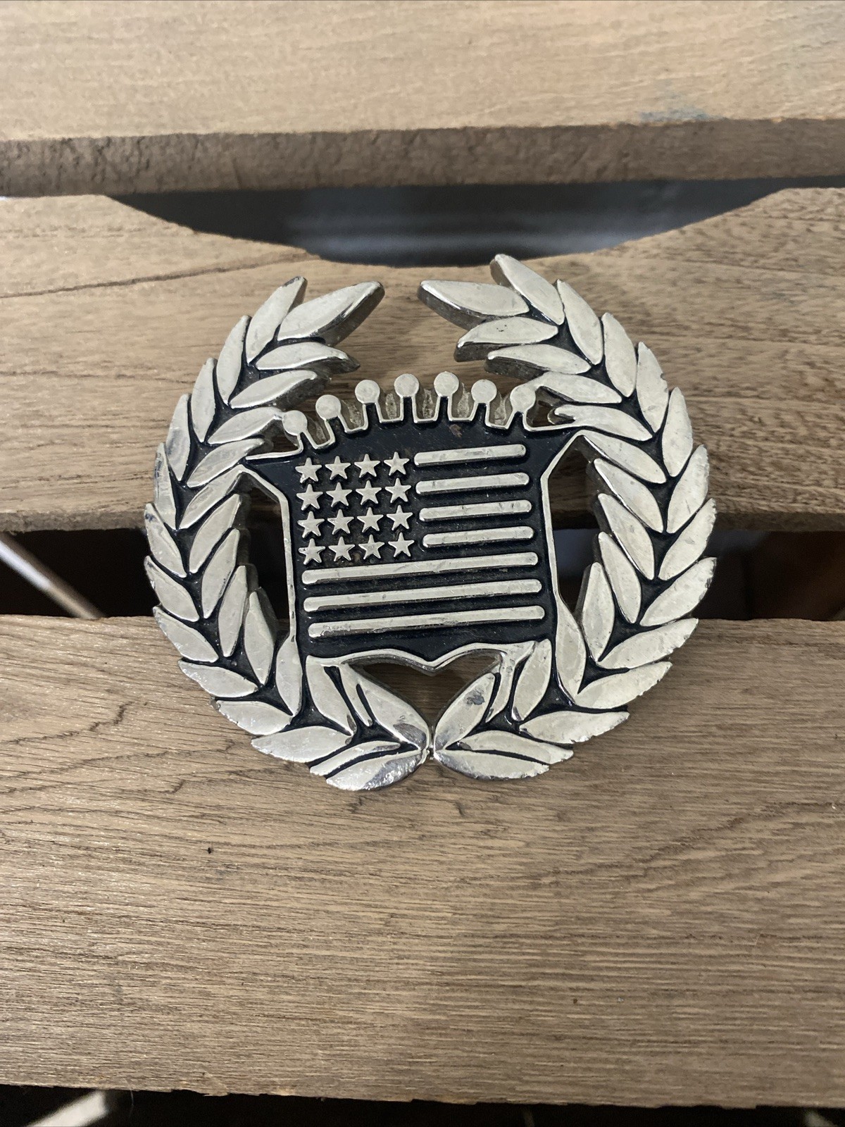 Famous Stars and Straps American Dream Cadillac USA Flag Chrome Belt Buckle EXC