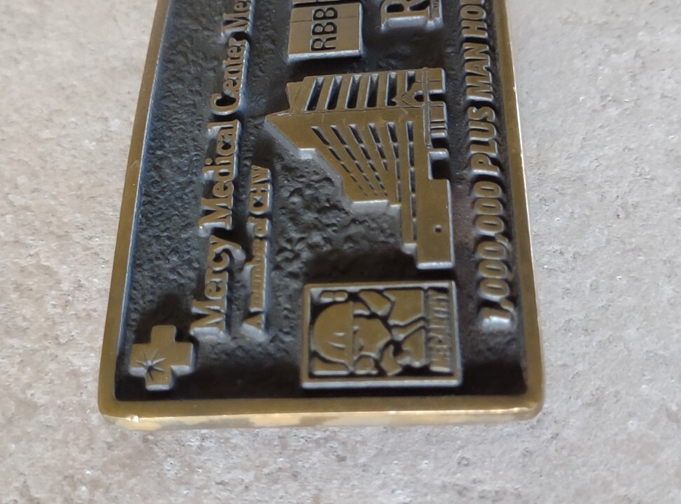 Mercy Belt Buckle Merced 1,000,000 + Man Hours Hospital Worker Honor Brass 2010