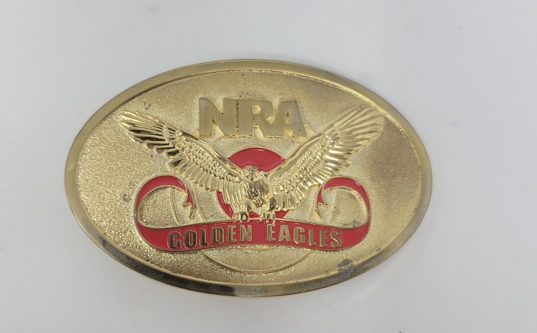 NRA Metal Brass Belt Buckle National Rifle Association Golden Eagles Vintage NIB
