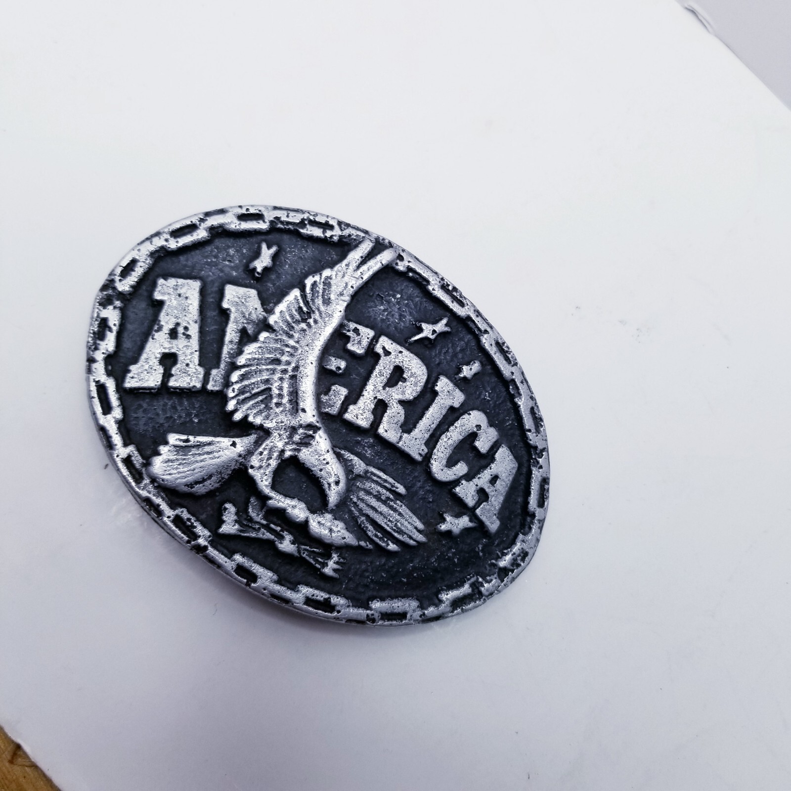 America Belt Buckle Bald Eagle Metal Gray Patriotic Western 3 1/2&Prime; X 2 1/2&Prime;