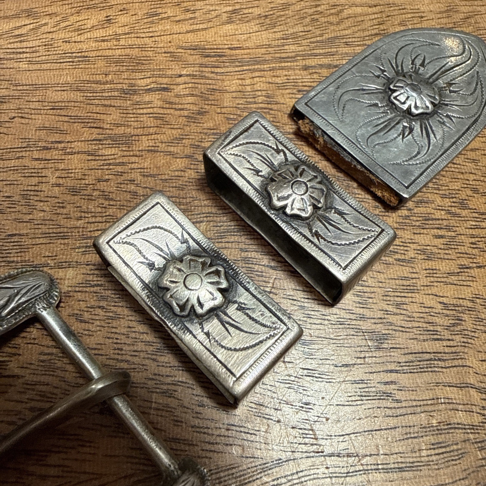 Vintage STERLING SILVER Belt Buckle Set 4PC western RANGER handcrafted Mexico