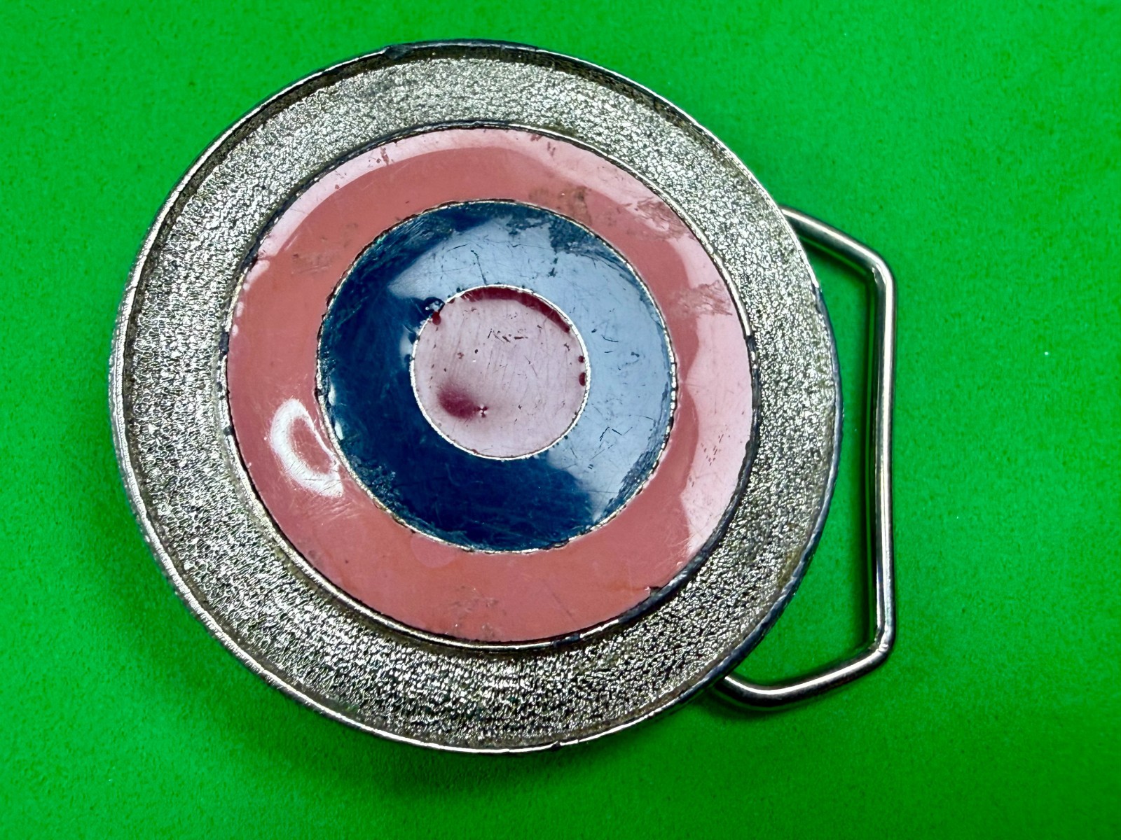 Bulls Eye Round Multi-Color Enameled Target Style Pink Blue Belt Buckle