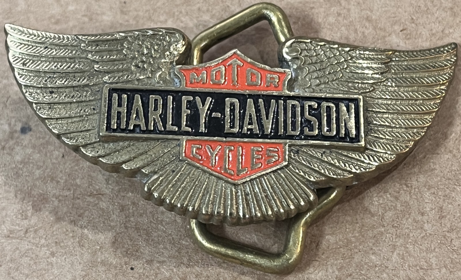 Vintage Harley Davidson Motorcycles Mini Belt Buckle Logo & Wings 1990s 2 3/8&Prime; W