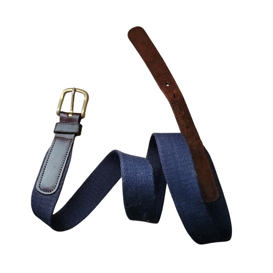 COACH Vintage Brindle Leather Wool Belt Navy Brass Buckle Size 34