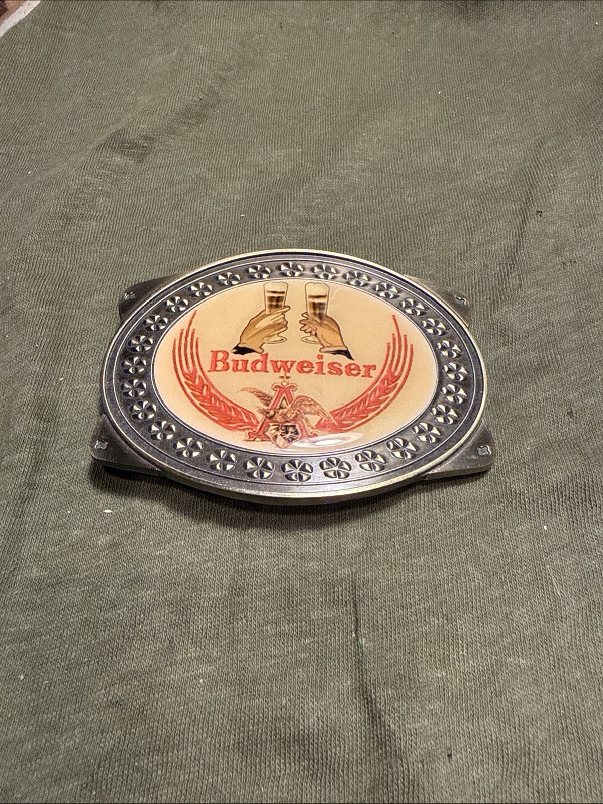 Vintage/undated Budweiser Beer belt buckle. 3.5&Prime; Wide.