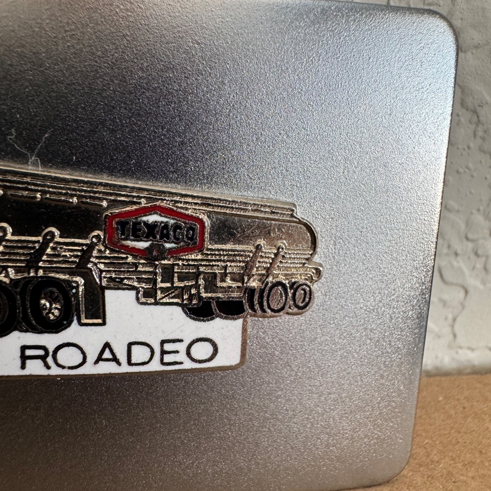 Vintage Texaco Truck Rodeo Silver Metal Belt Buckle