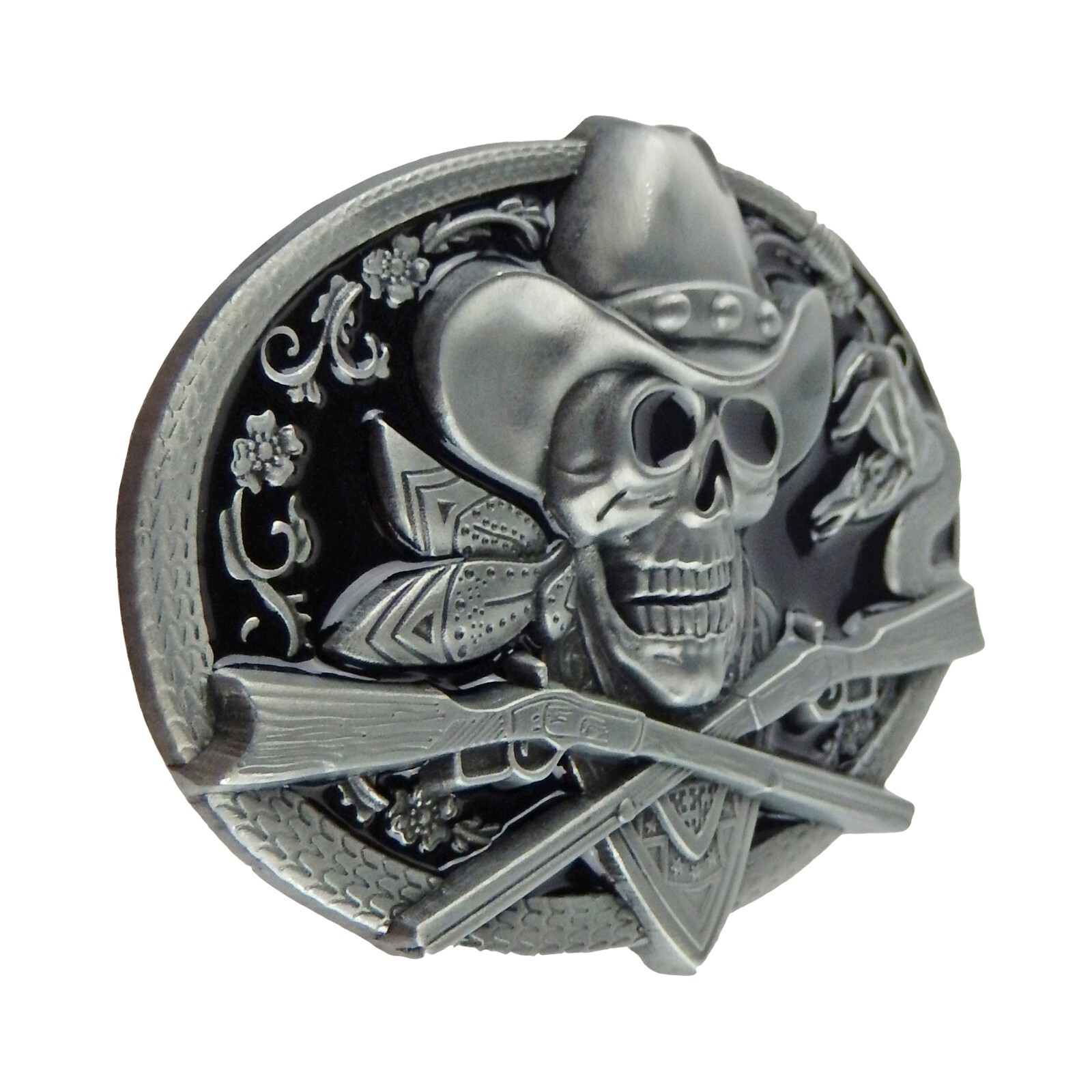 Dead Cowboy Belt Buckle Skull Crossed Guns Rattlesnake Western Fits 1.5&Prime; Belt