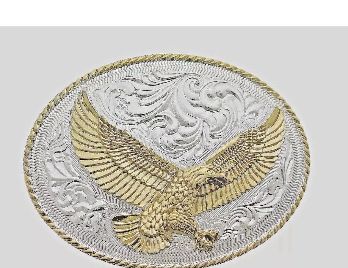 Eagle Belt Buckle New Men Gold Engraved Silver Metal Western Style Cowboy Rodeo