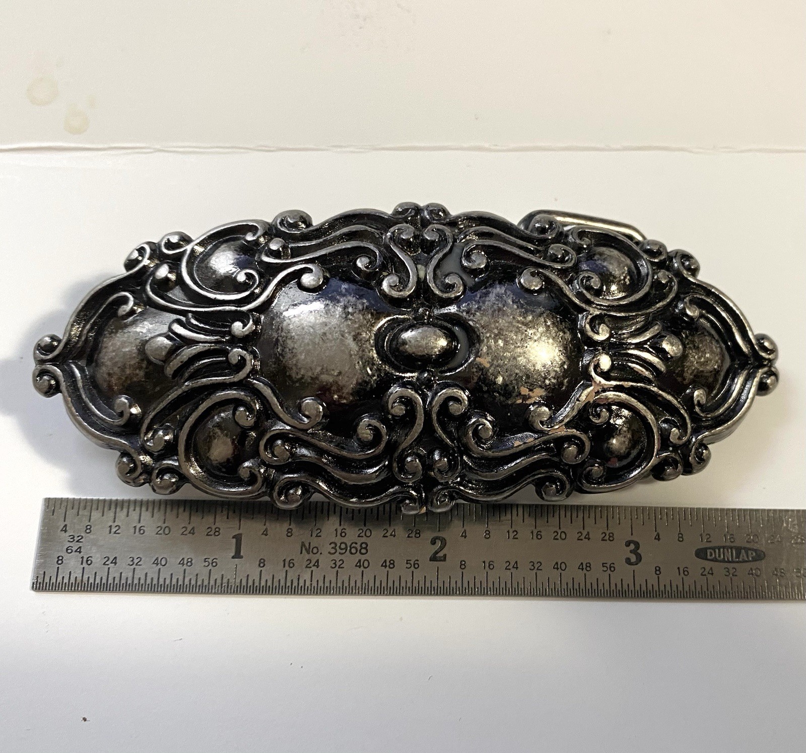 Elongated Oval Dark Silver Tone Belt Buckle 3.75&Prime; x 1.5&Prime; Fits 1-1/8&Prime; wide belt