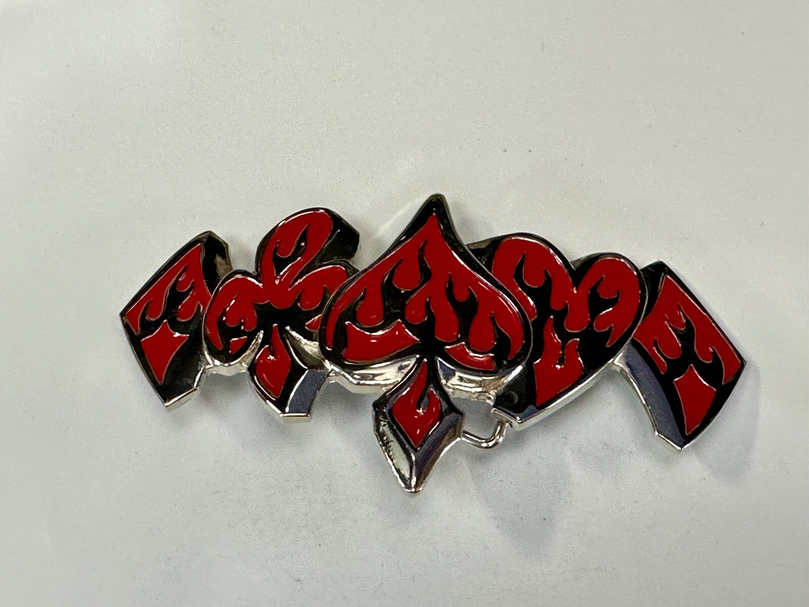 Poker Card Deck Suits, Heart Diamond Spade Blood red cutout large Belt Buckle