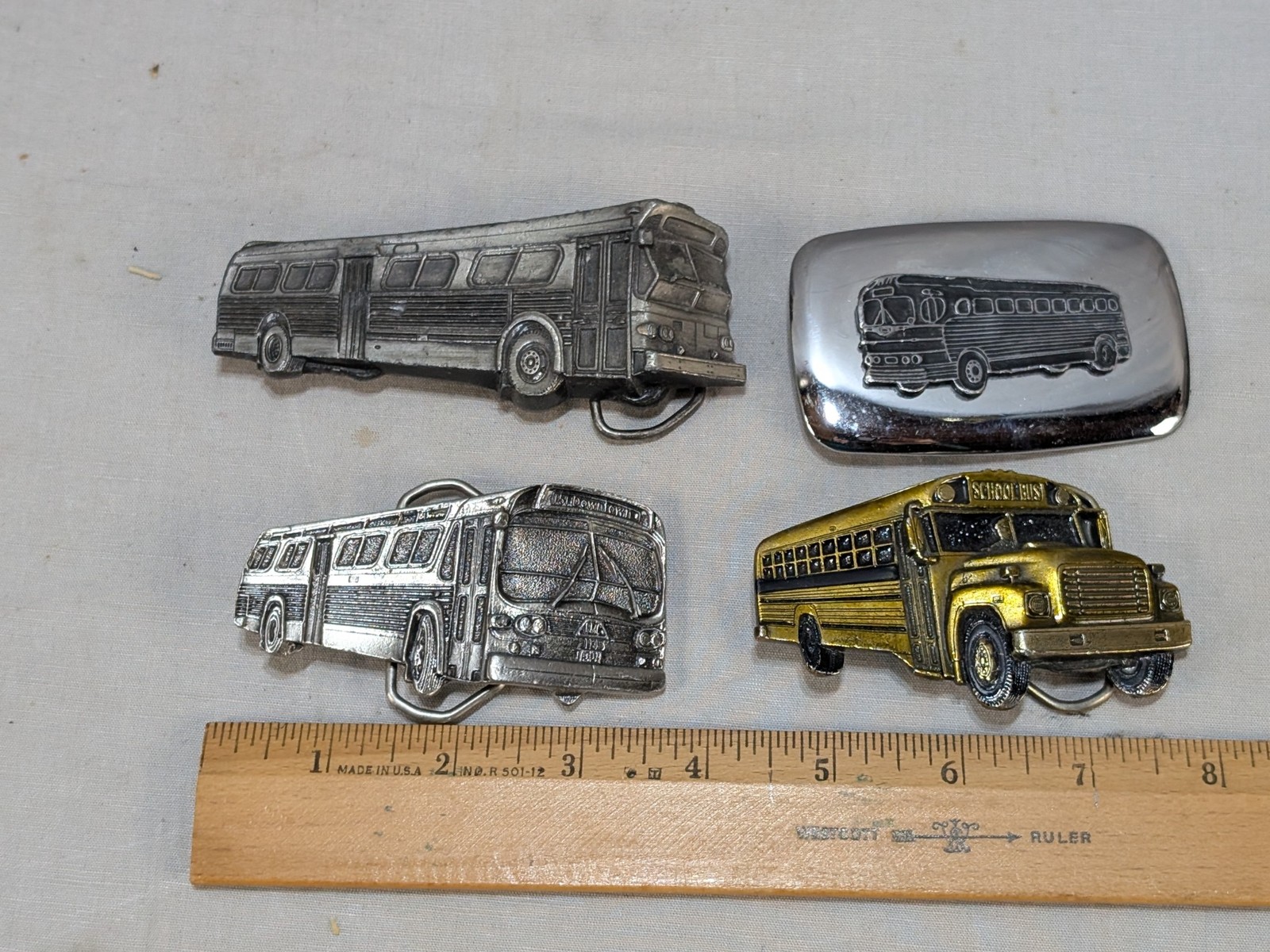 4 Retro Vtg Transportation Bus Belt Buckles. Bergomot Great American Buckle Co.