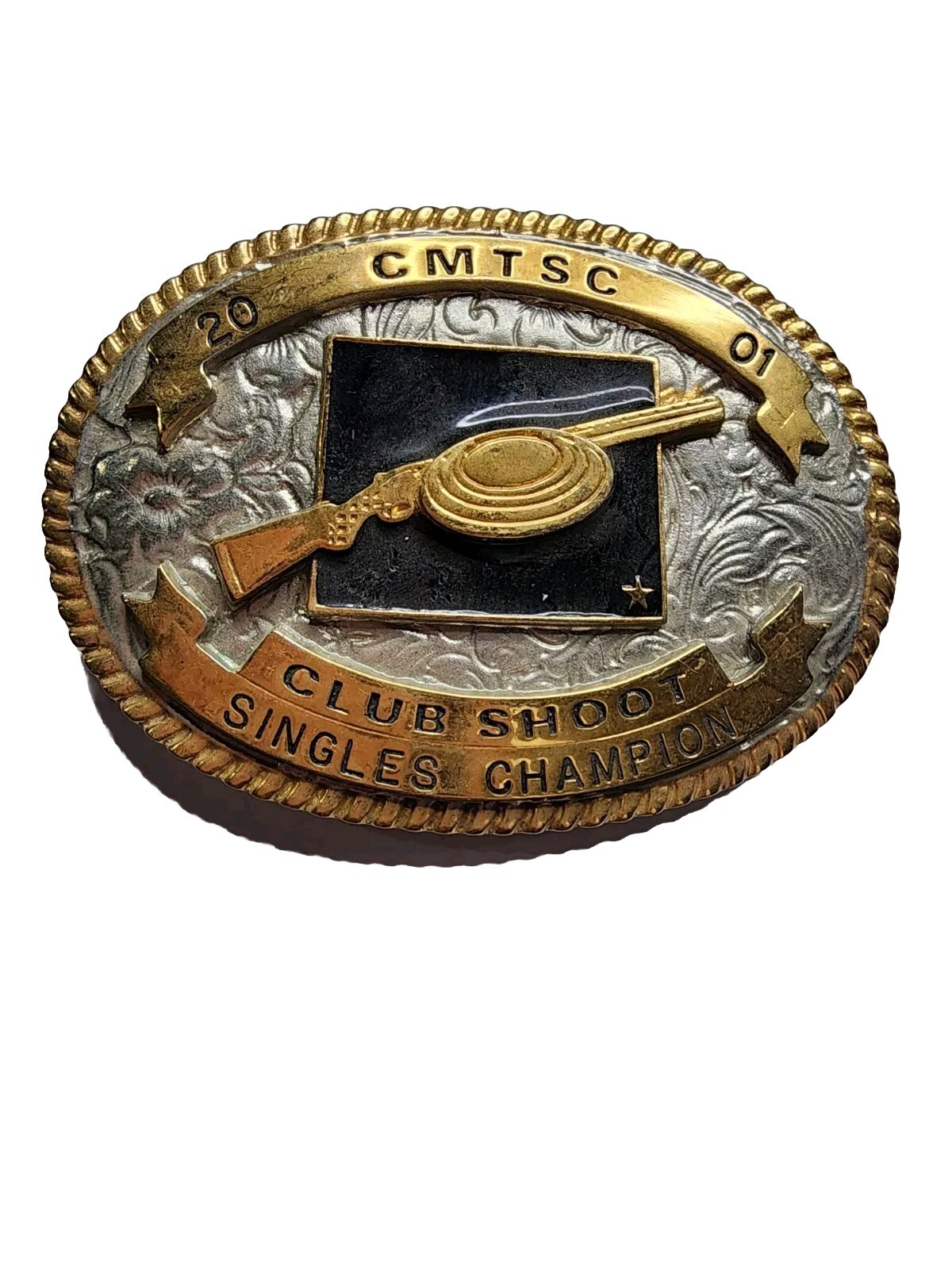 Vintage 2001 Cheyenne Trap And Shoot Club Trophy Belt Buckle Singles Champion