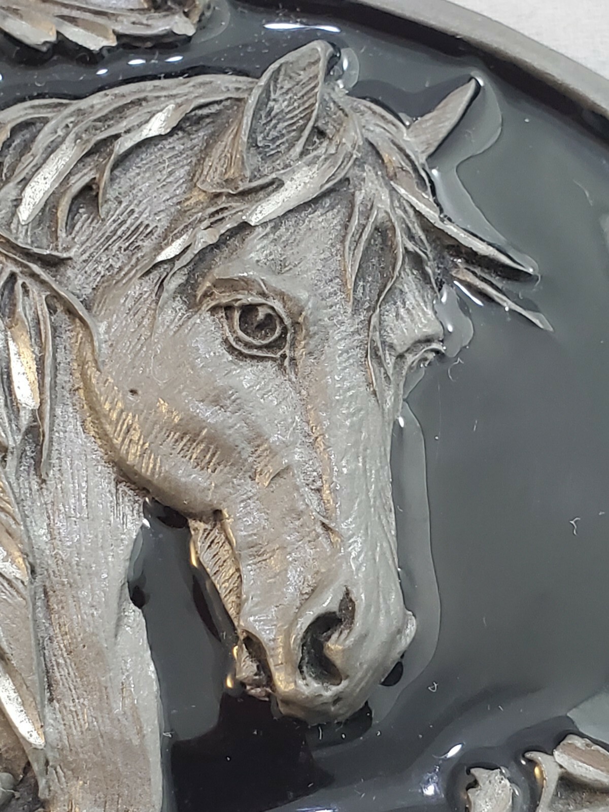 Black Enameled Diamond Cut Pewter Horse Buckle