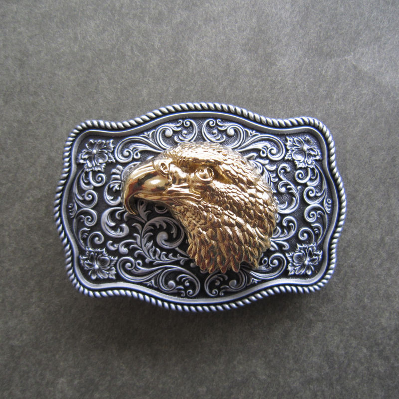 Western Flower Pattern Eagle Head Metal Belt Buckle