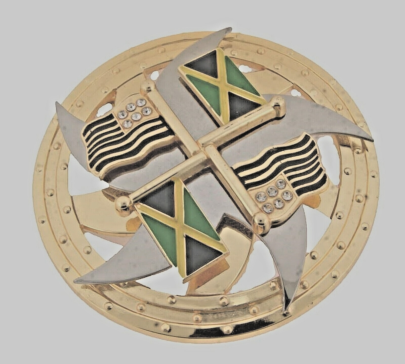 Jamaica & USA Flags Belt Buckle Vintage Green Spinners Reggae Women Men Western