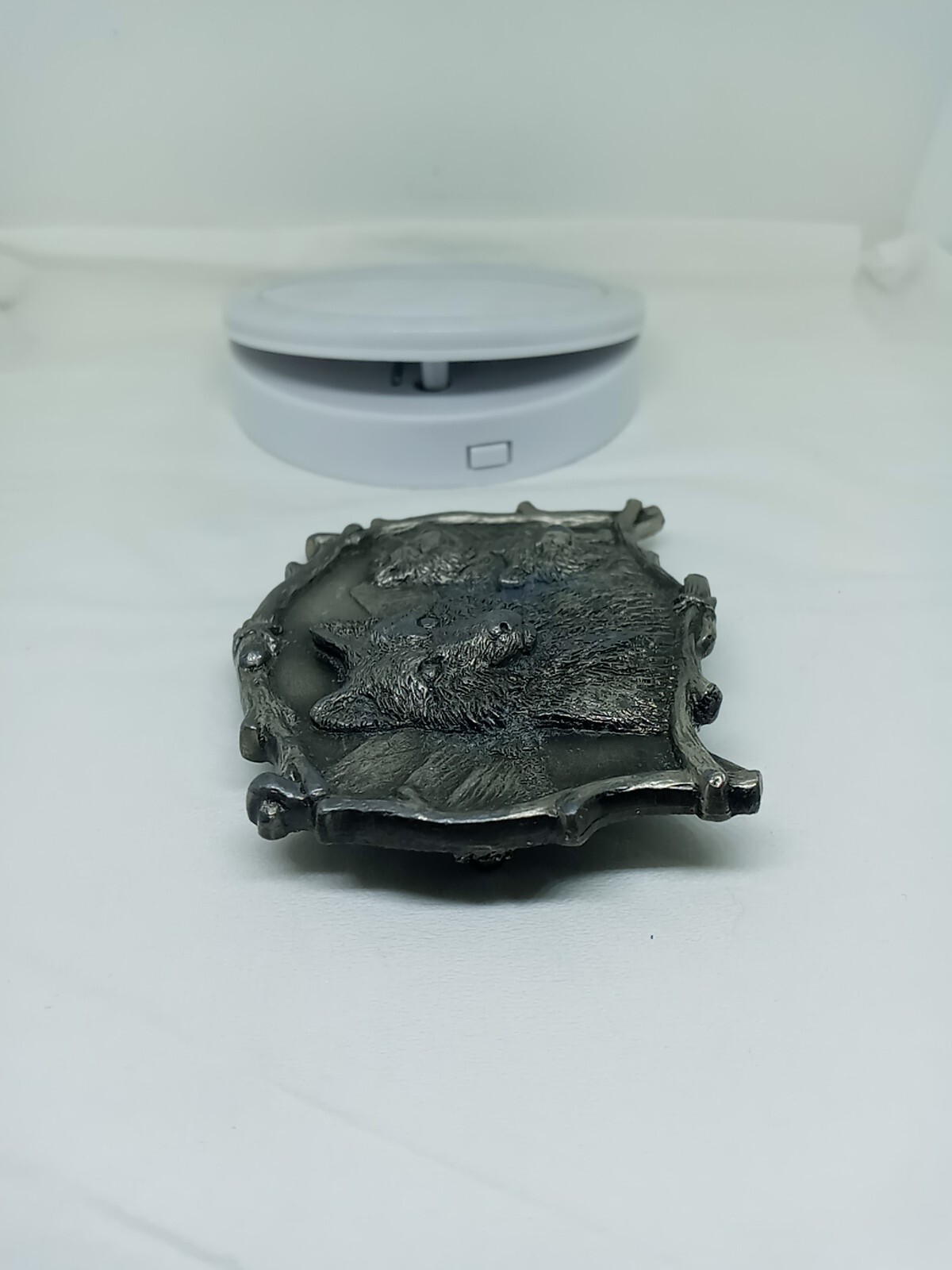 Vtg. Great American Products Pewter 3 Wolves Belt Buckle. Intricate. Heavy