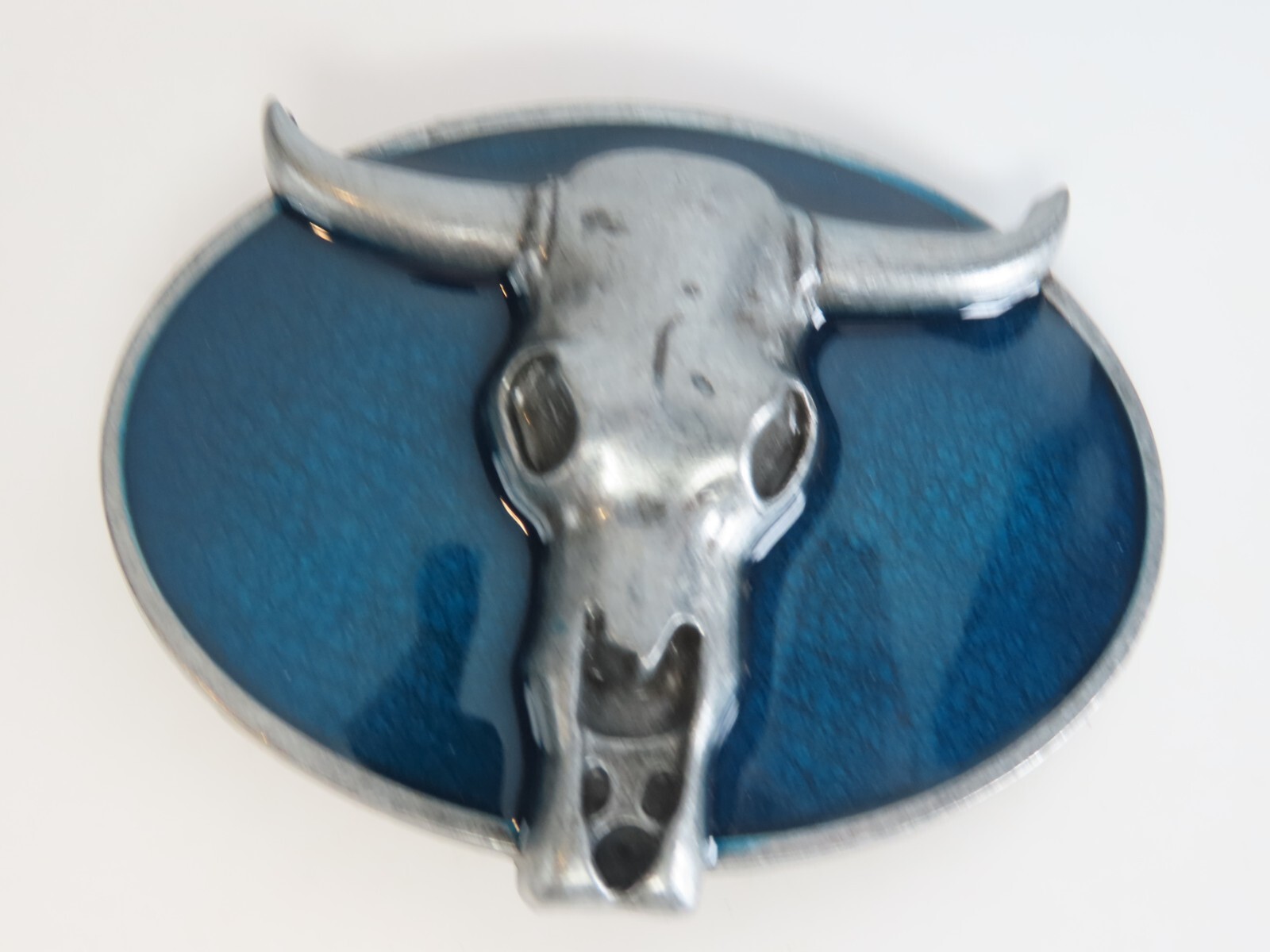 Longhorn Skull Belt Buckle Bull Enameled Blue Metal New