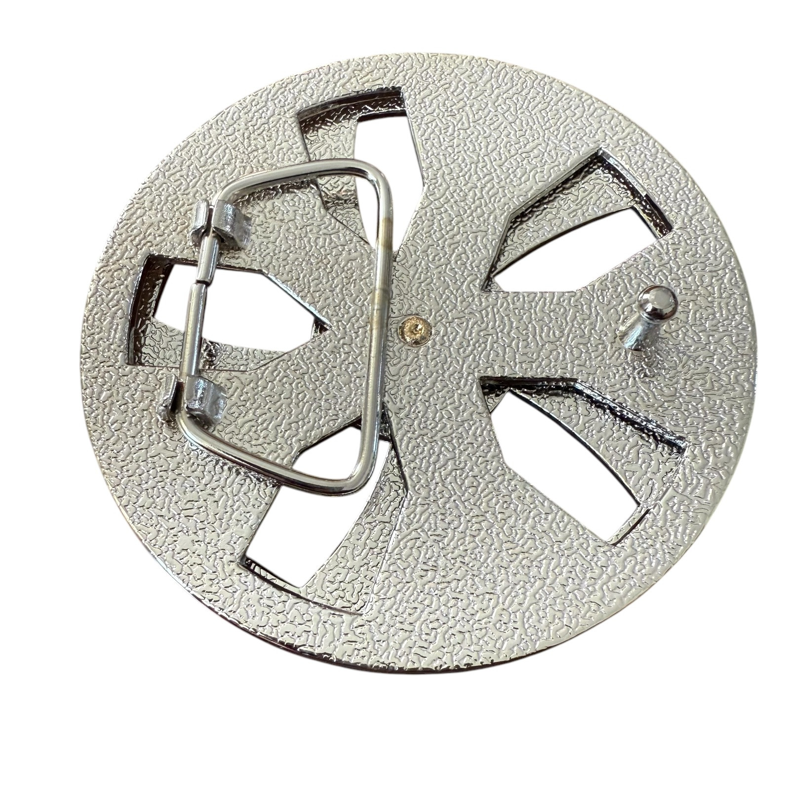 Vintage Chrome Silver Iron Cross Round Spinner Belt Buckle Metal Y2K Industrial