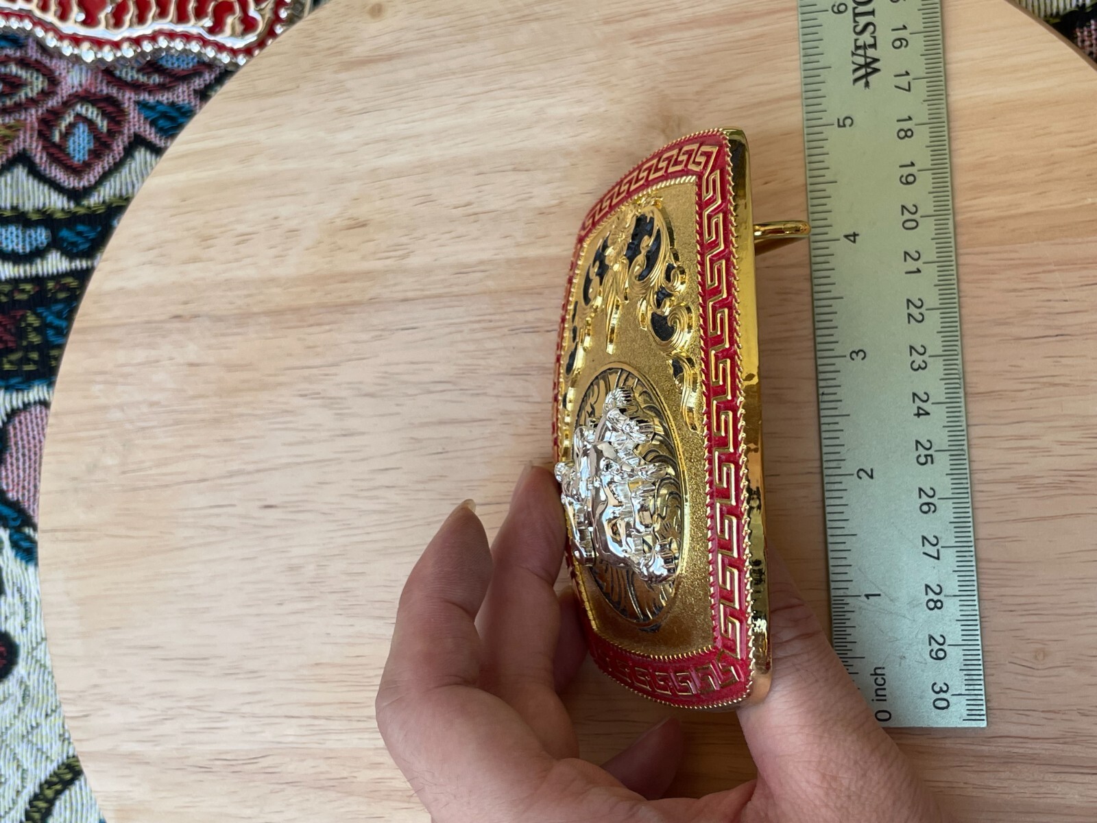 Western Buckle Gold Silver Red Horse Rider Cowboy Cloud Hebilla Vaquero Jinete