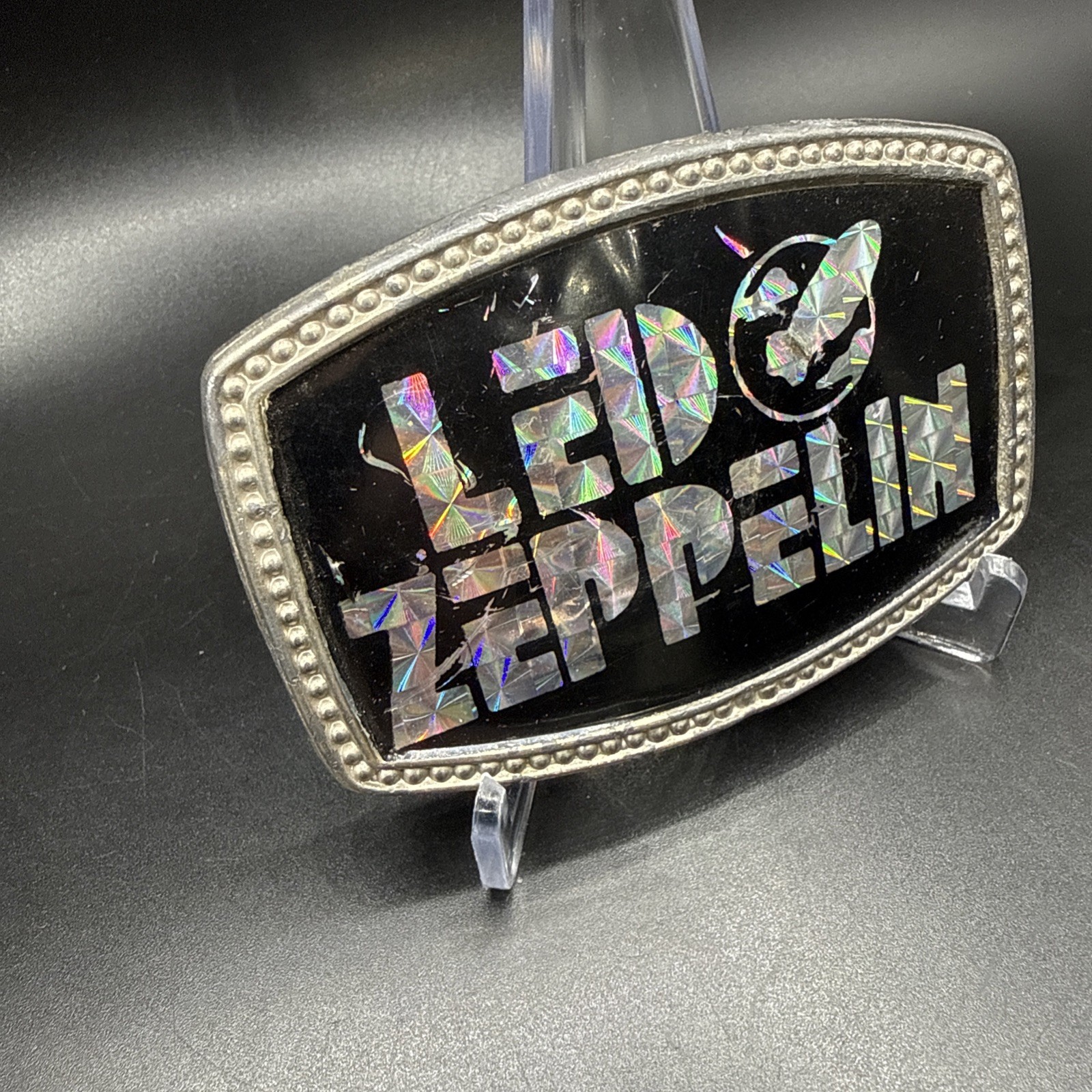 Vintage 1970s Led Zeppelin Belt Buckle Pacifica Holographic Prism Swan Song Logo