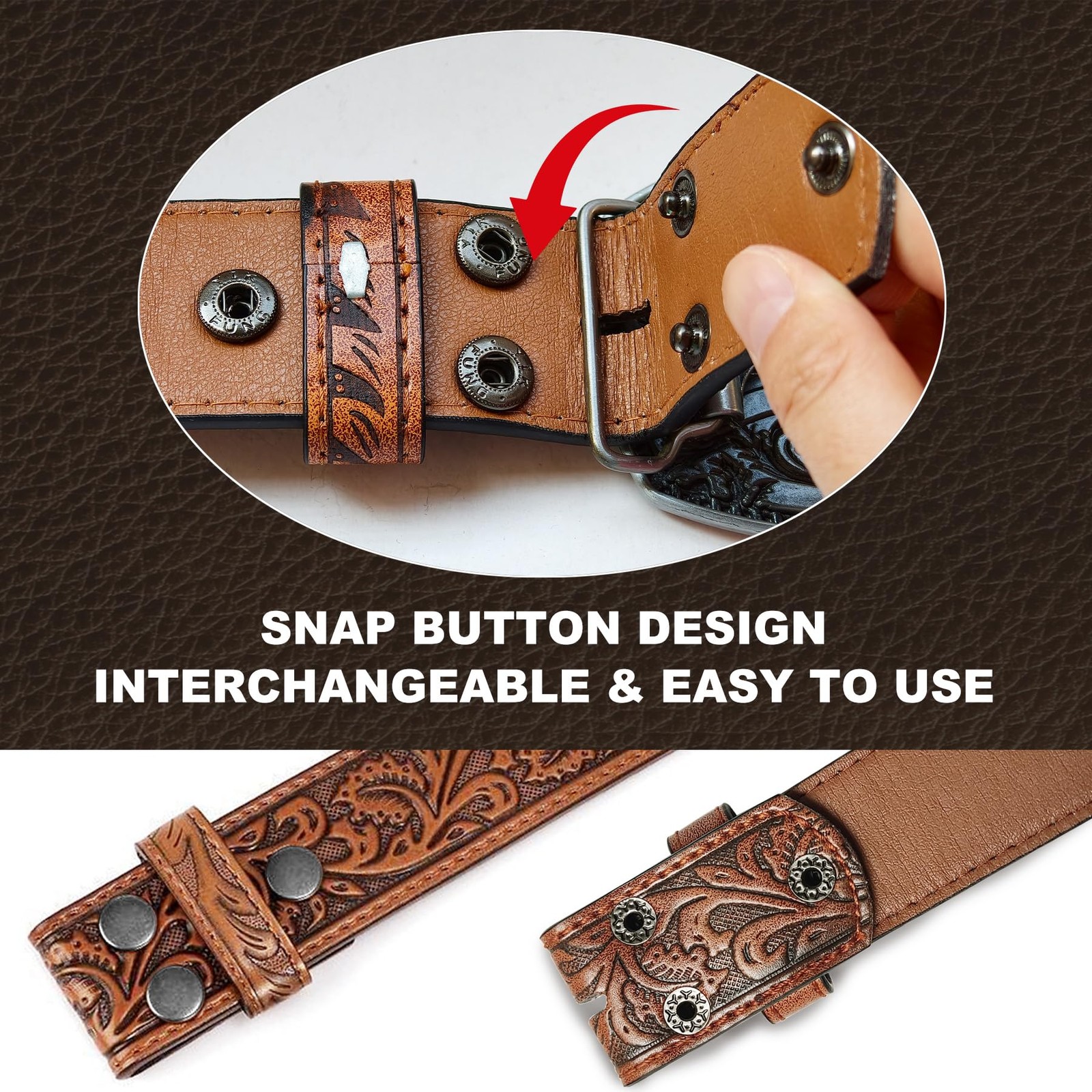 Brown Western Belts for Men Wasit 34&Prime;-36&Prime;, Silver Eagle/ Belt