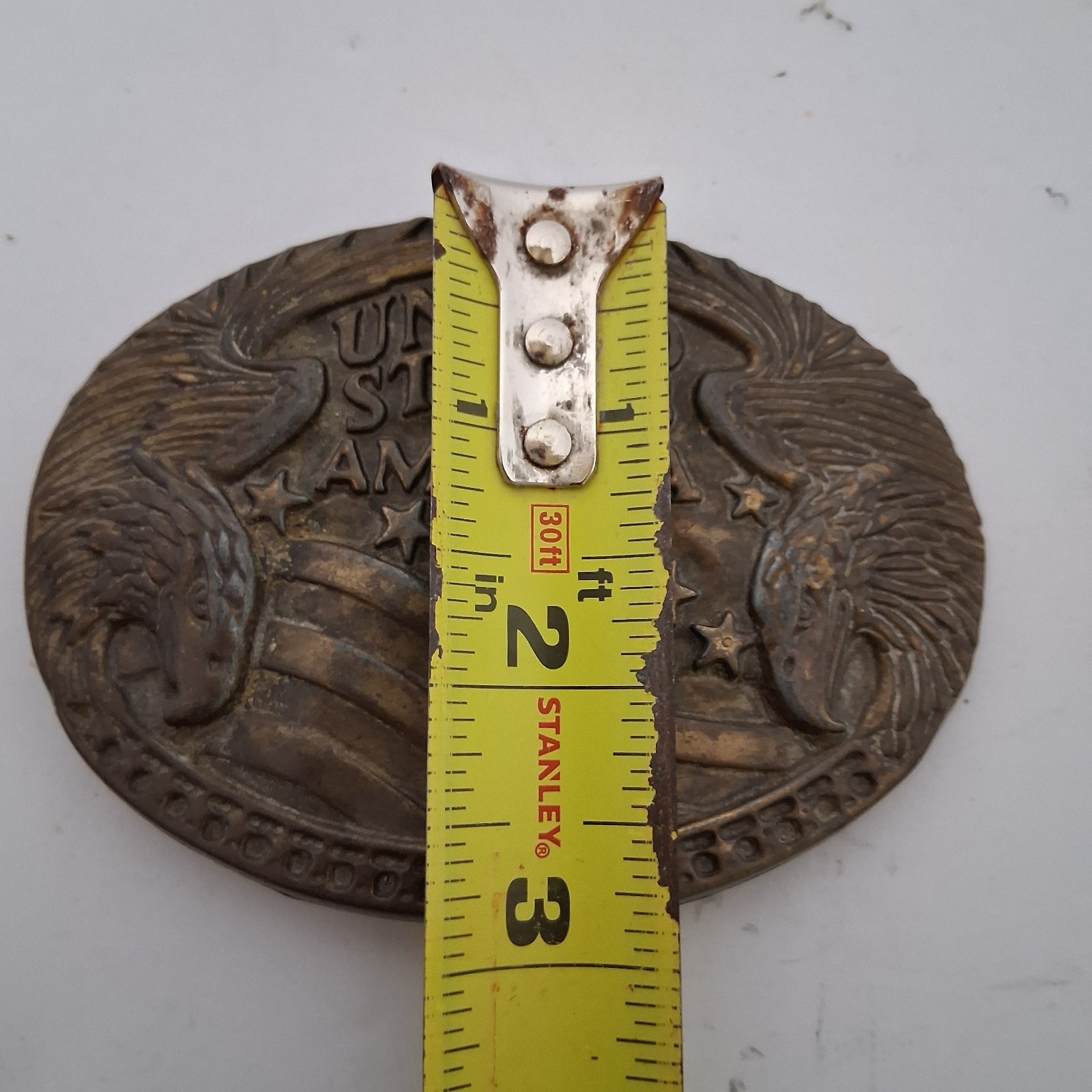 Vtg United States of America Belt Buckle 2 Eagles Bracketing Stars and Stripes