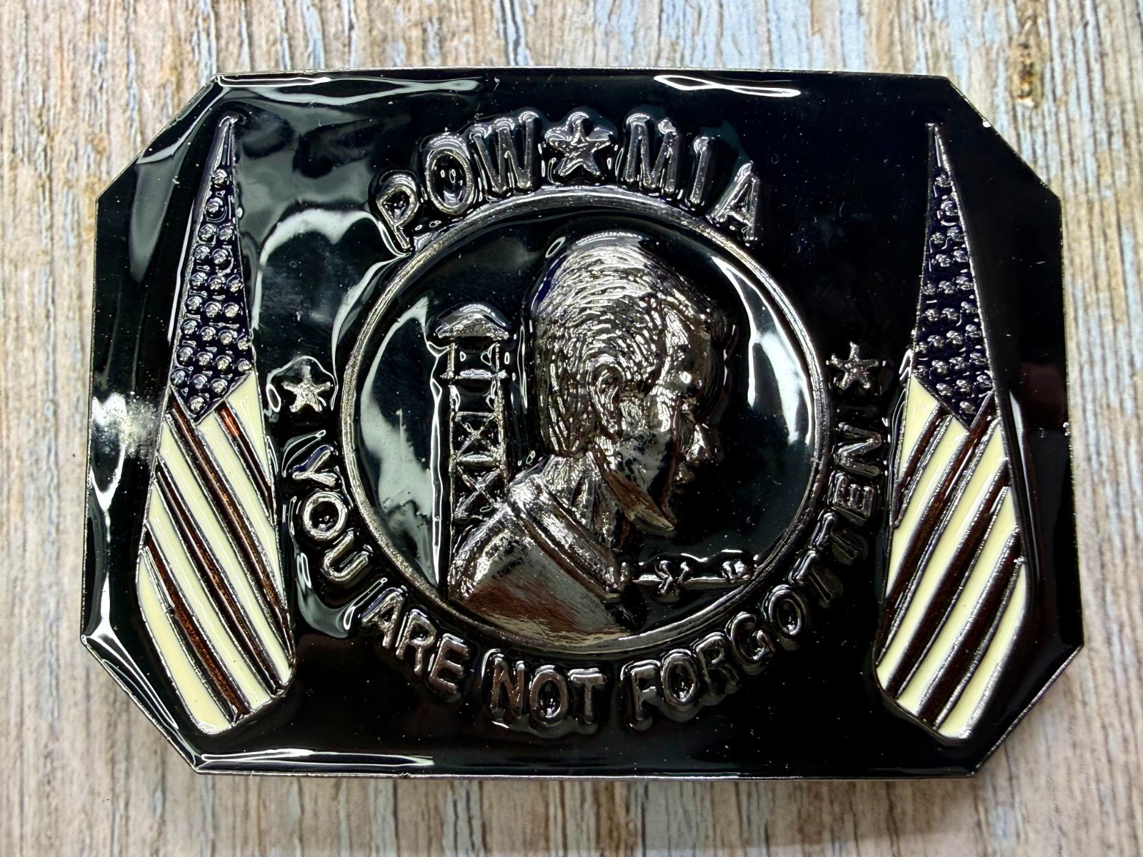 POW MIA You Are Not Forgotten Flag Army Patriots Belt Buckle New Condition