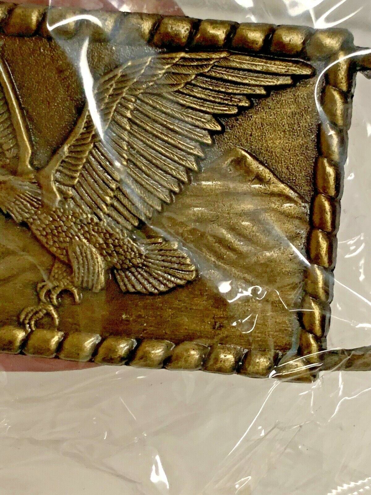 NEW! BRASS BELT BUCKLE SOARING BALD EAGLE RECTANGULAR 3×2 National Bird NOS