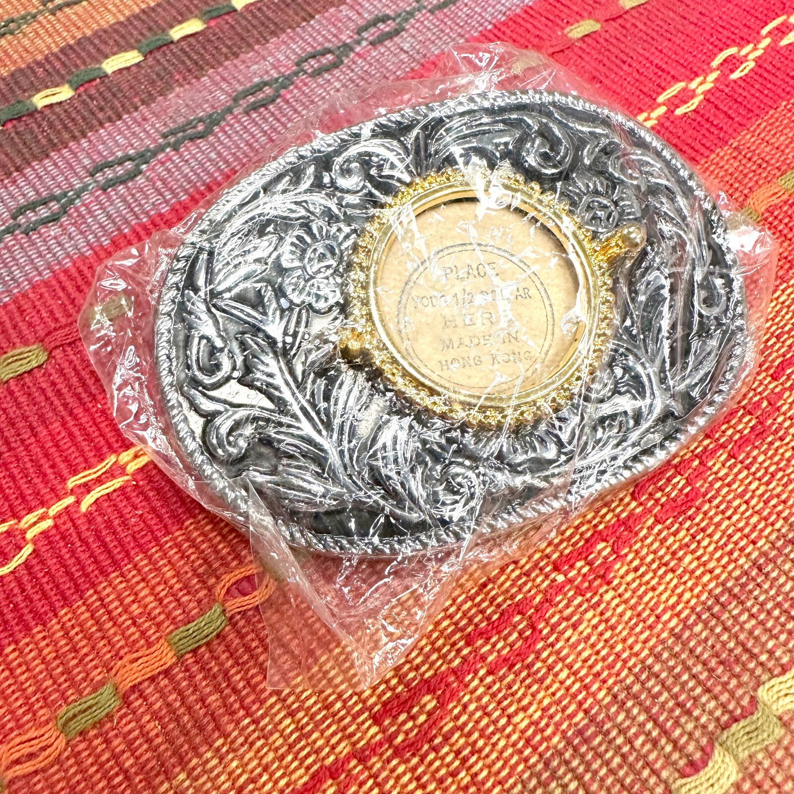 Vintage Half Dollar Coin Belt Buckle NOS DEADSTOCK 70s Silver Tone Black