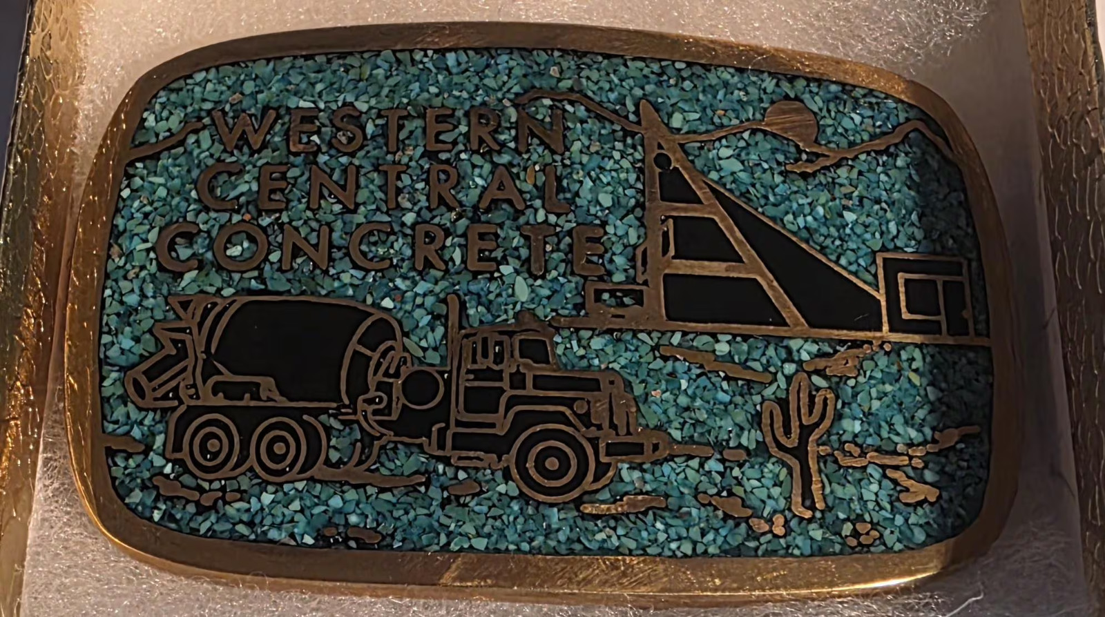 Vintage Metal Belt Buckle, Solid Brass, Blue Crushed Turquoise Stones, Western