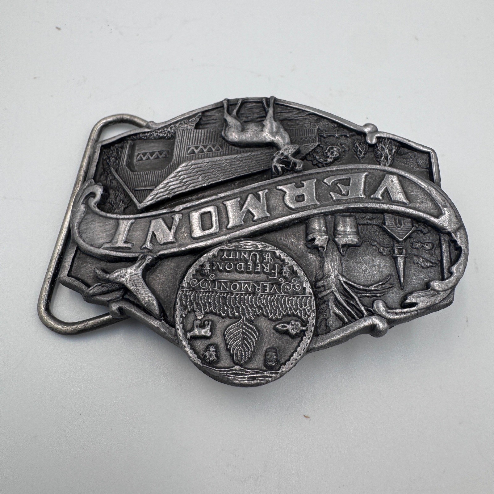 Vintage 1986 Siskiyou Vermont State Belt Buckle T-55 Freedom & Unity Made in USA
