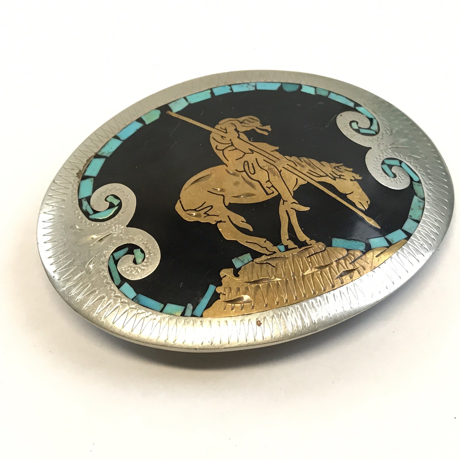 Vintage Johnson & Held Native American End of the Trail Southwest Belt Buckle