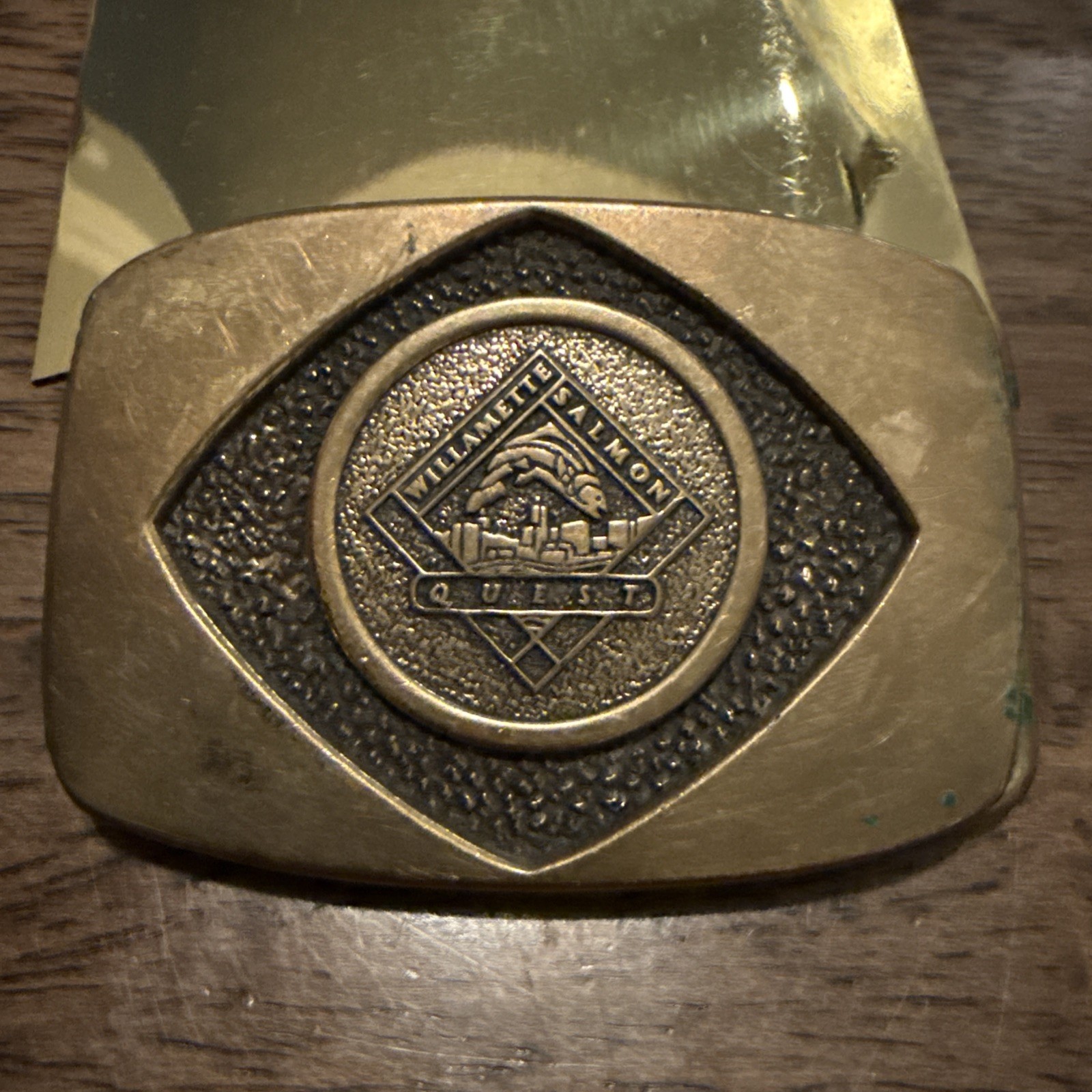 Vintage Solid Brass Williamette Salmon Quest Belt Buckle – C.A.S. – made in USA