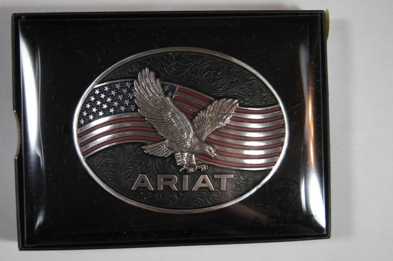 Ariat Western Oval Belt Buckle Eagle and America Flag A37067