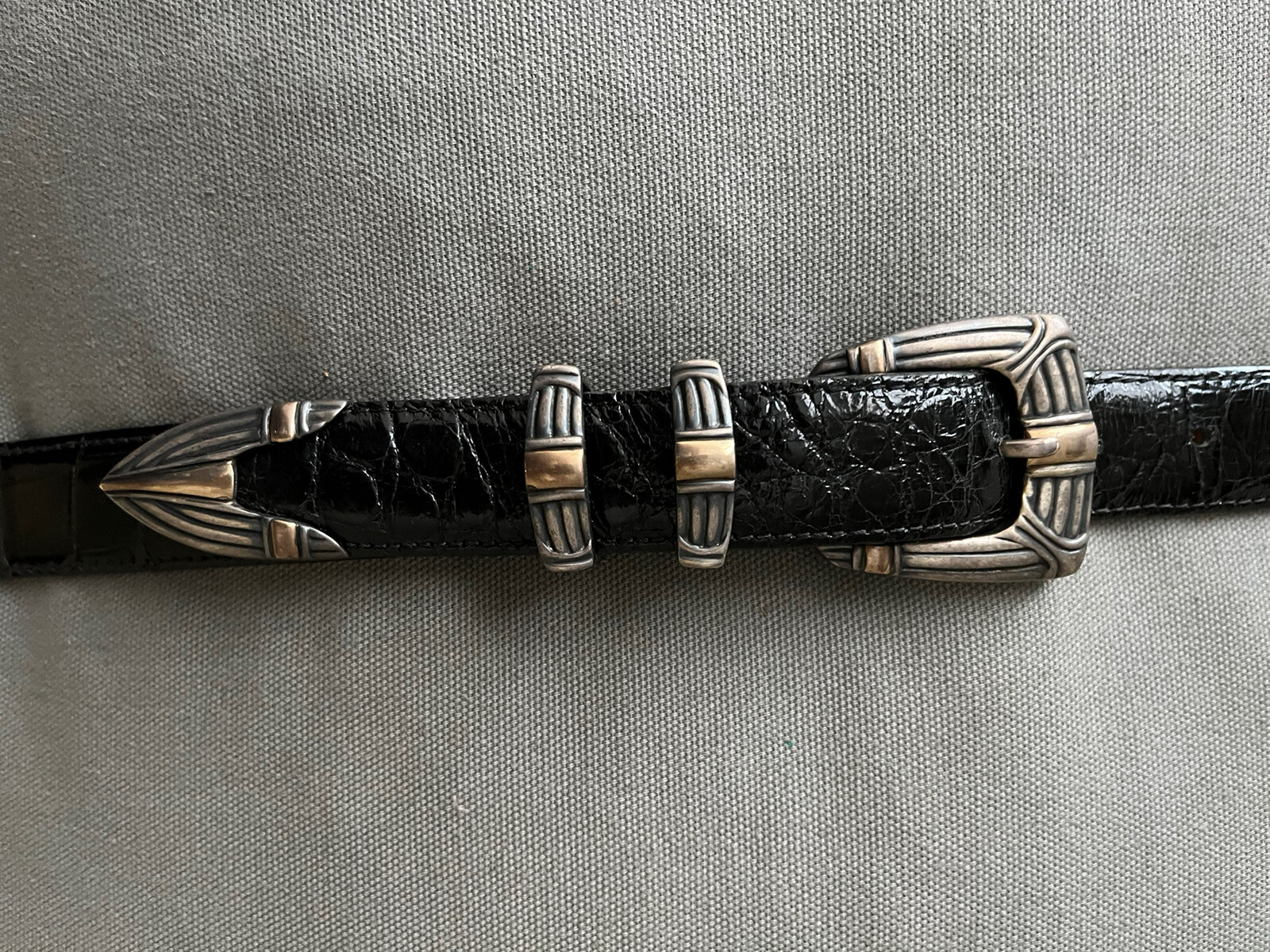Greg Jensen Olympia 4pc. Sterling and 14k 4pc. Buckle Set w/ Alligator Belt