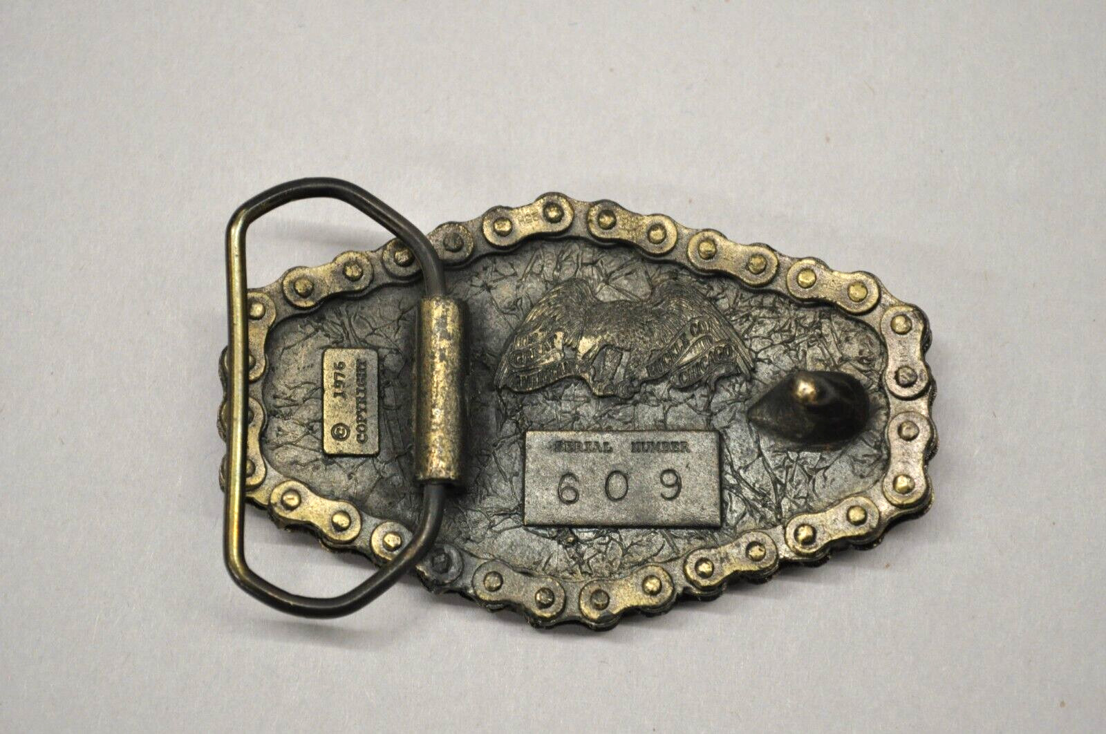 VTG Brass GoldWing Belt Buckle 1976 Great American Buckle Co Motorcycle Chain