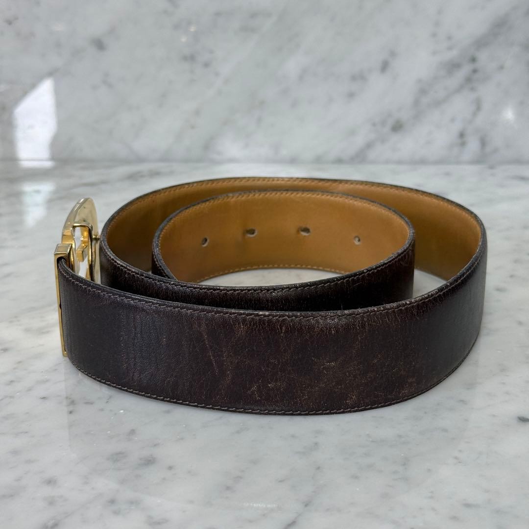 GUCCI buckle belt GG Logo Gold hardware Brown Leather Made in Italy Authentic
