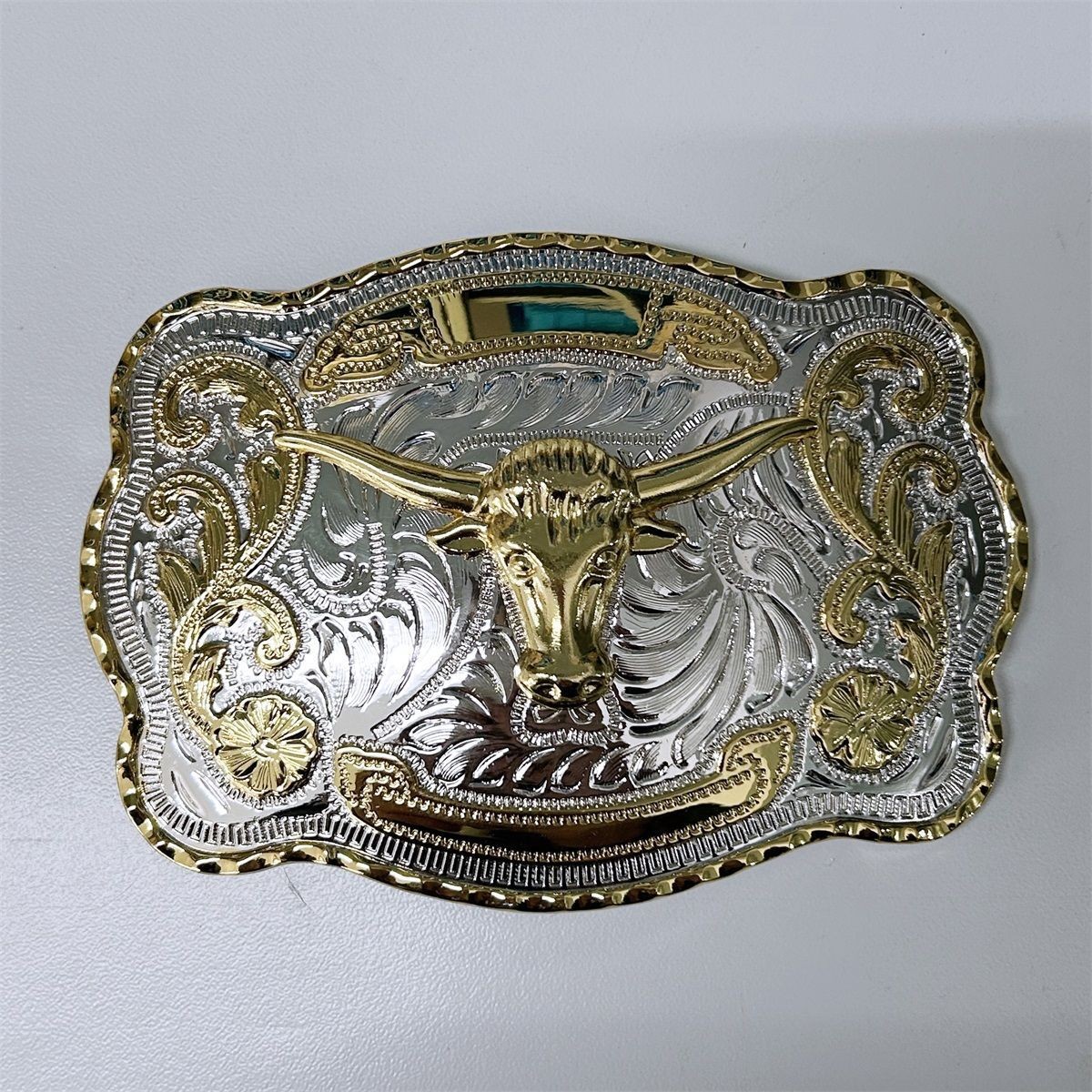 Large Western Bull Cowboy Cowgirl Gold/Silver Metal Belt Buckle