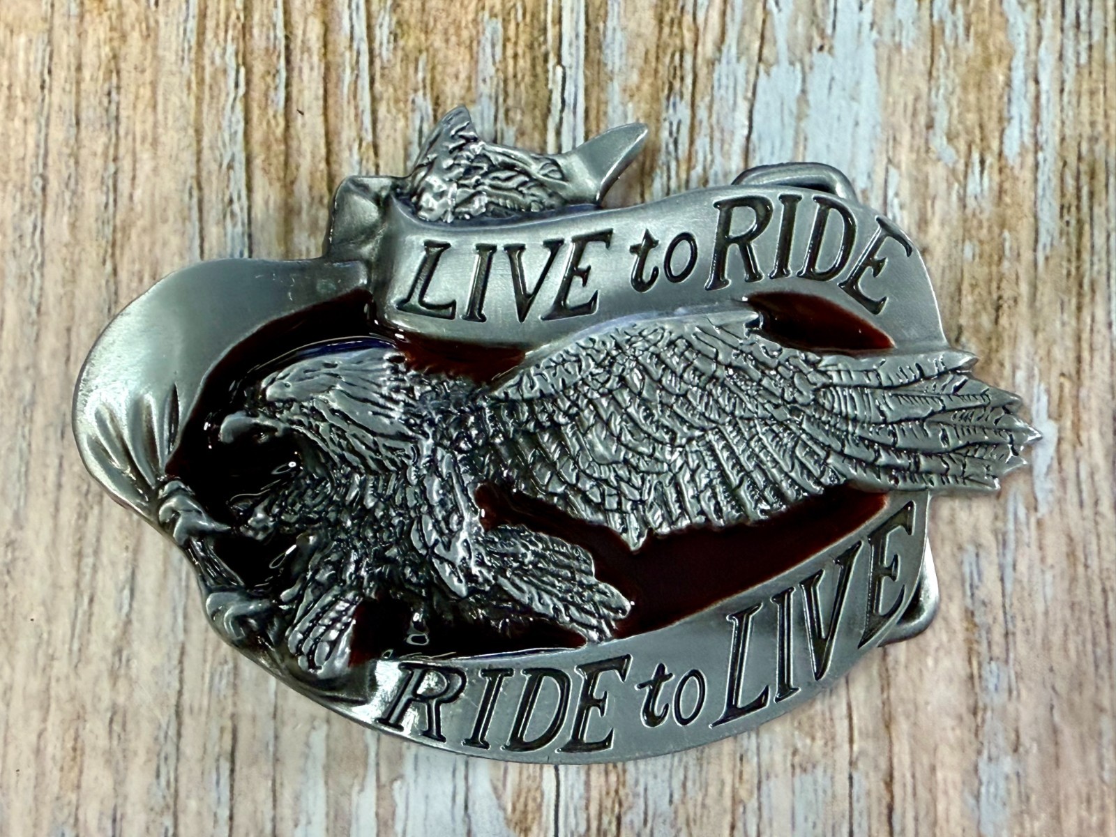 LIVE to RIDE, RIDE to LIVE Patriotic Eagle USA Motorcycle Bikers Belt Buckle