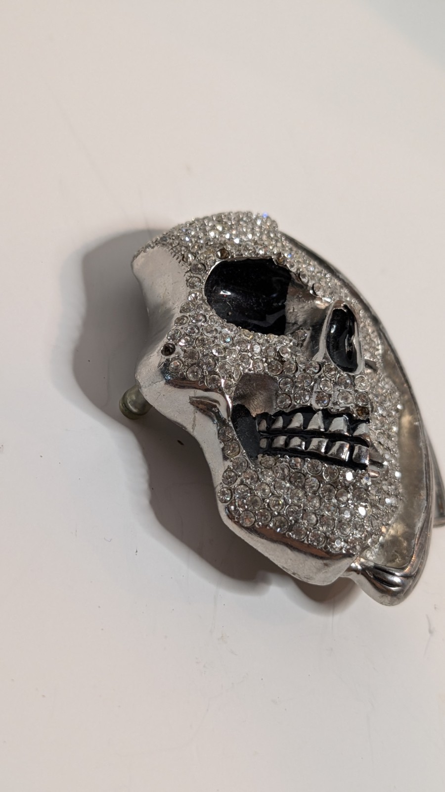 Rhinestone Crystal Skull Belt Buckle Silver Tone Gothic Biker Punk Rock