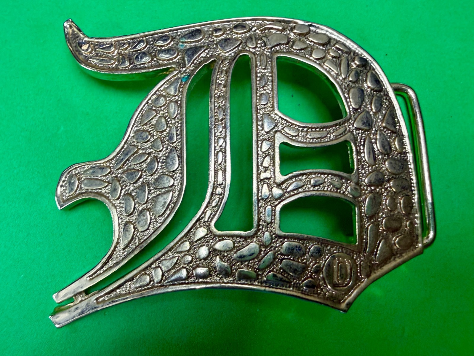 Initial Letter D Calligraphy Style Cutout Large Gold Color Belt Buckle
