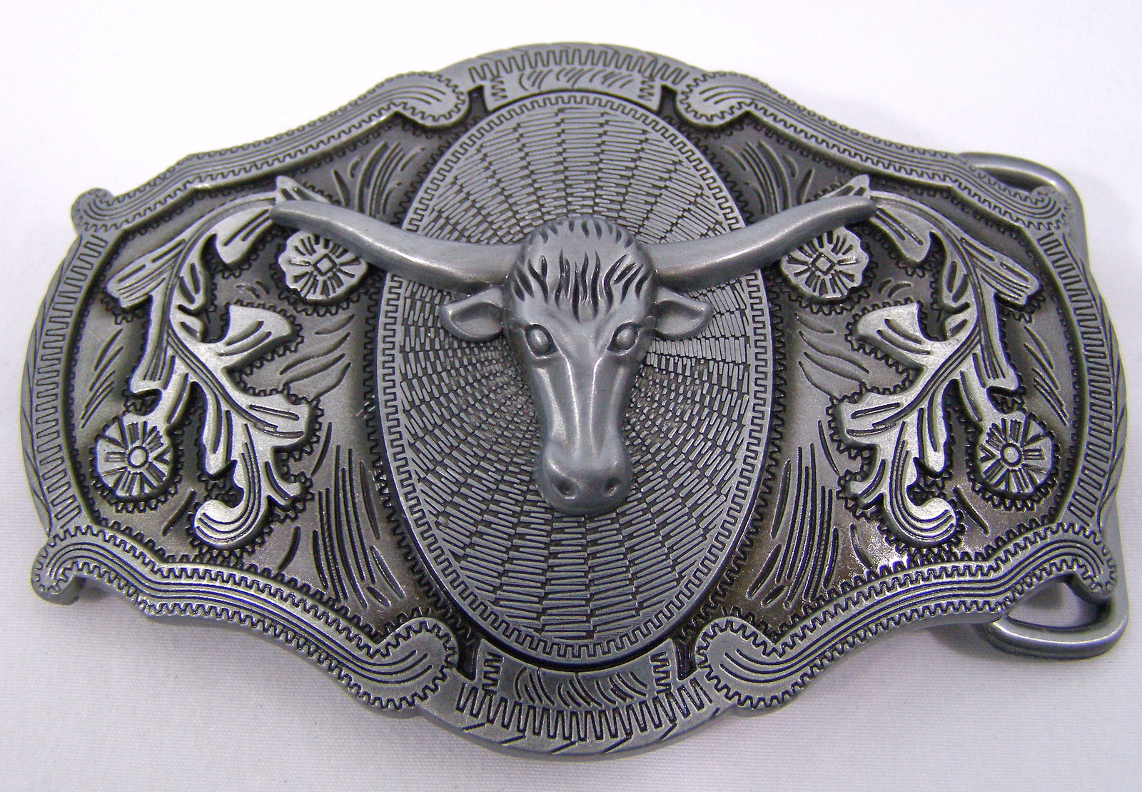 BELT BUCKLES Longhorn Head Western Scroll Antiqued Silver Gray Rectangular NWOT!